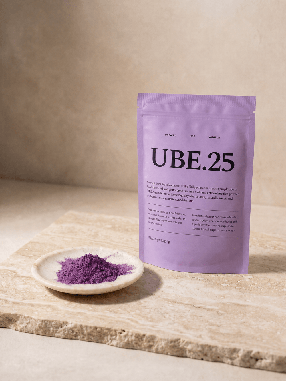 Close up ube poeder in glas